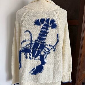 Maeve Cream Knit Cardigan with Blue Lobster Graphic and Trim - NWT